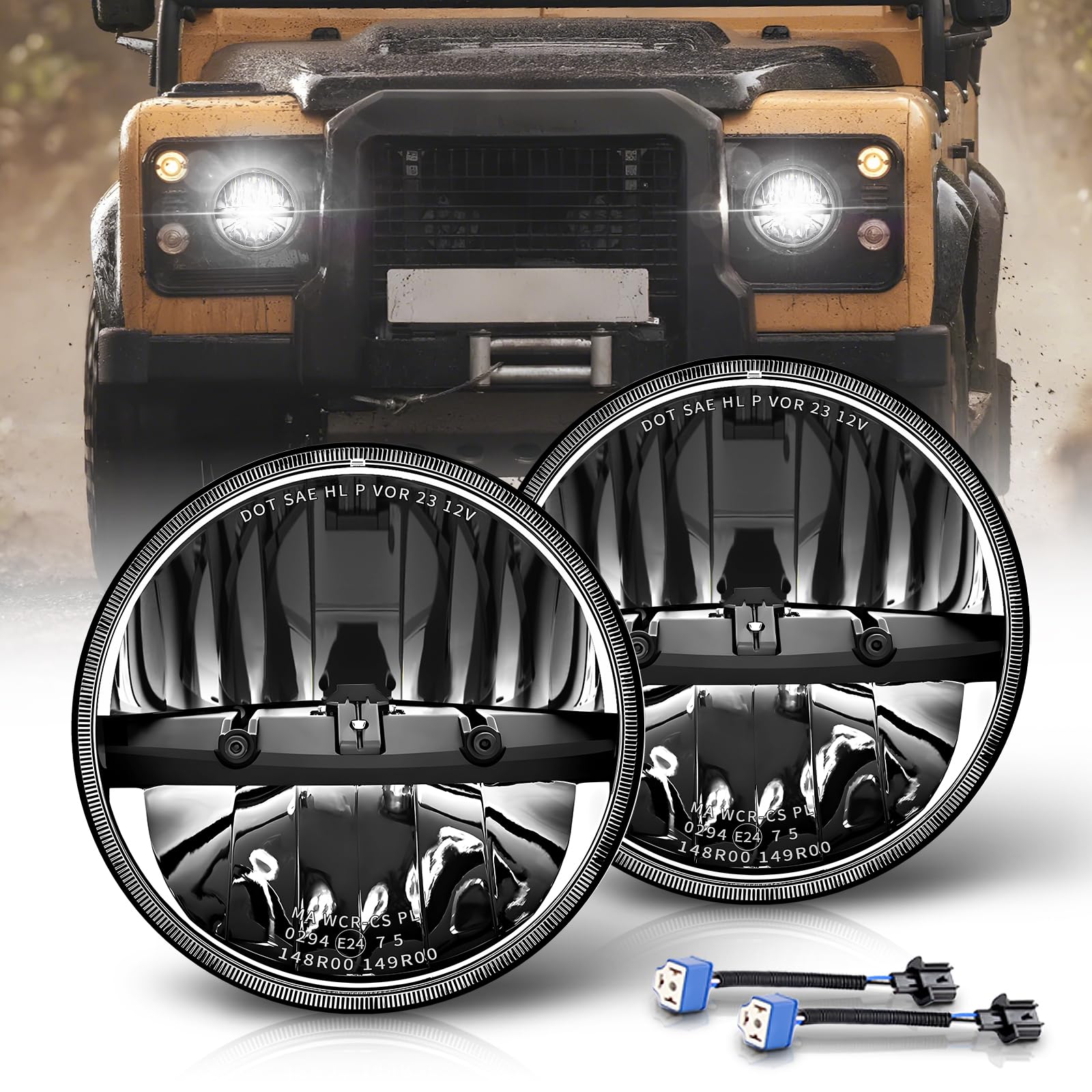 CO LIGHT 2PCS 7 Zoll LED Scheinwerfer, 12/24v 7'' Rund LED Frontscheinwerfer 120W 24000LM IP68 E9 Scheinwerfer für Wrangler JK LJ TJ CJ HUMER