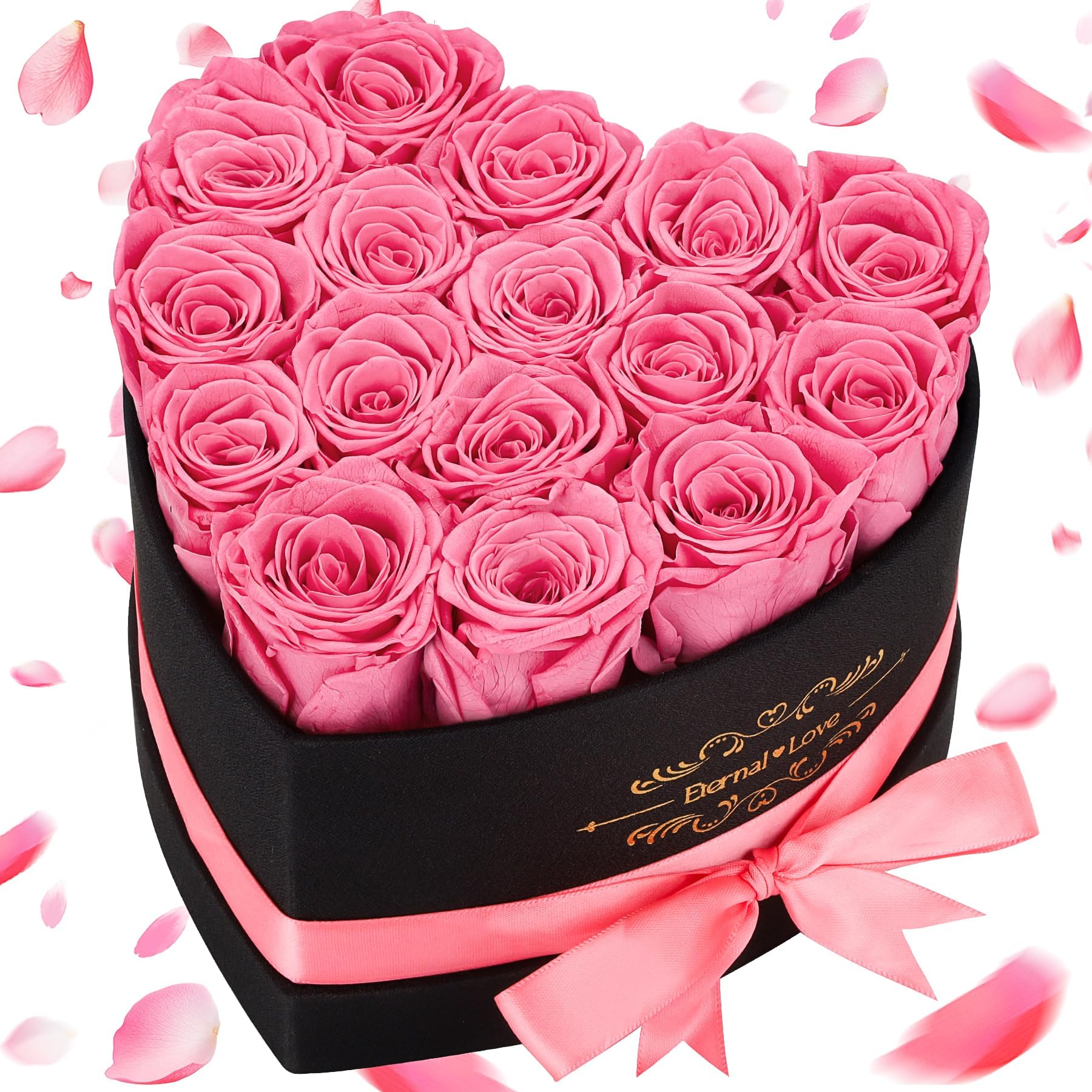 MestectPET 16 Rosa Ewige Rosen Herz Geschenkbox, Infinity Rosen Konservierte Blumen Rosenbox, Valentinstag Muttertag Geburtstag Hochzeitstag Geschenke für Mutter Freundin Ehefrau Oma Frauen Frauen