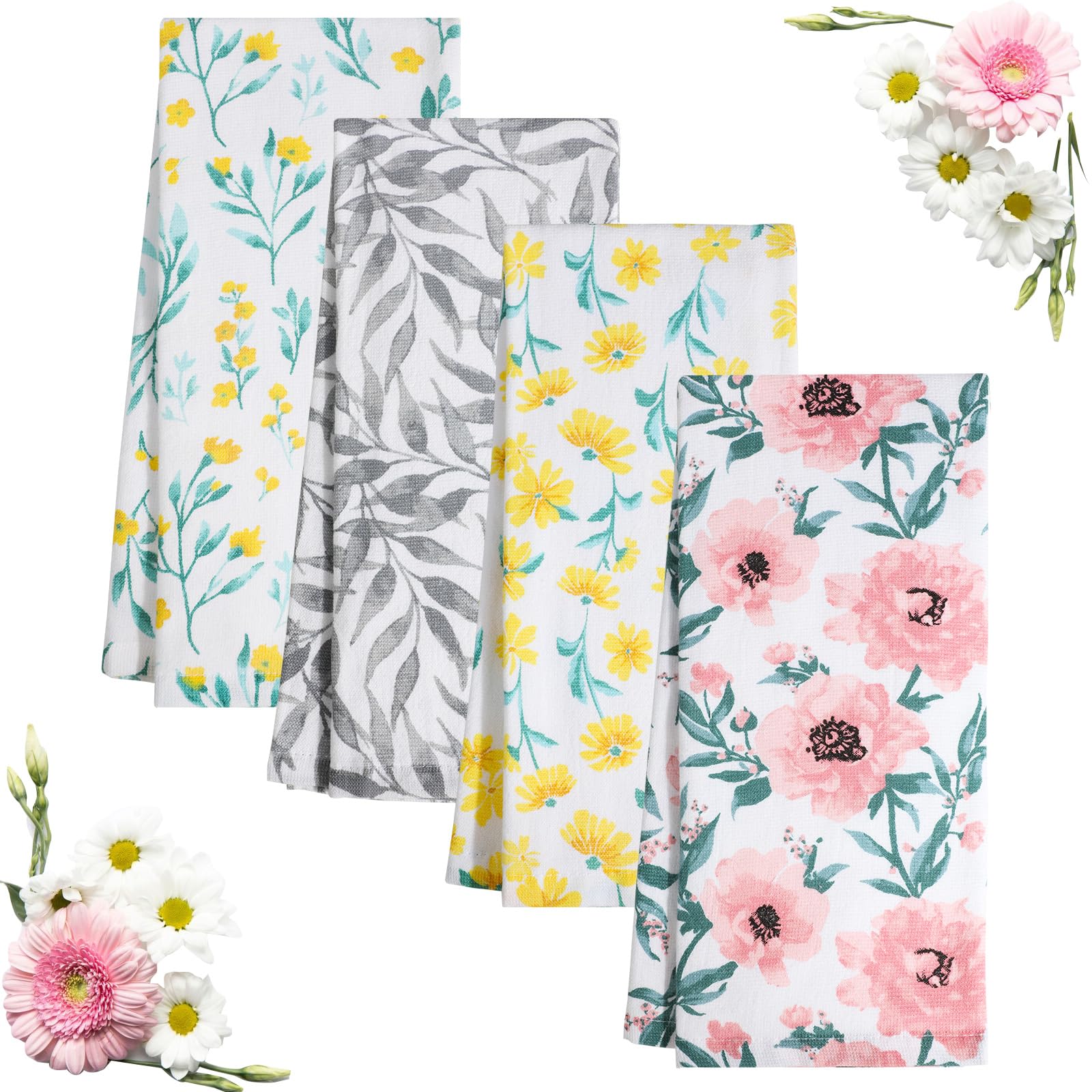 Jogoico Paños de Cocina Floral 4 Unidades Trapos de Cocina 100% Algodón Toallas de Cocina 40 x 70cm Toallas de Té Suaves Toallas de Barra Absorbentes Paños Cocina Multiusos Trapos Cocina - 4 Temas