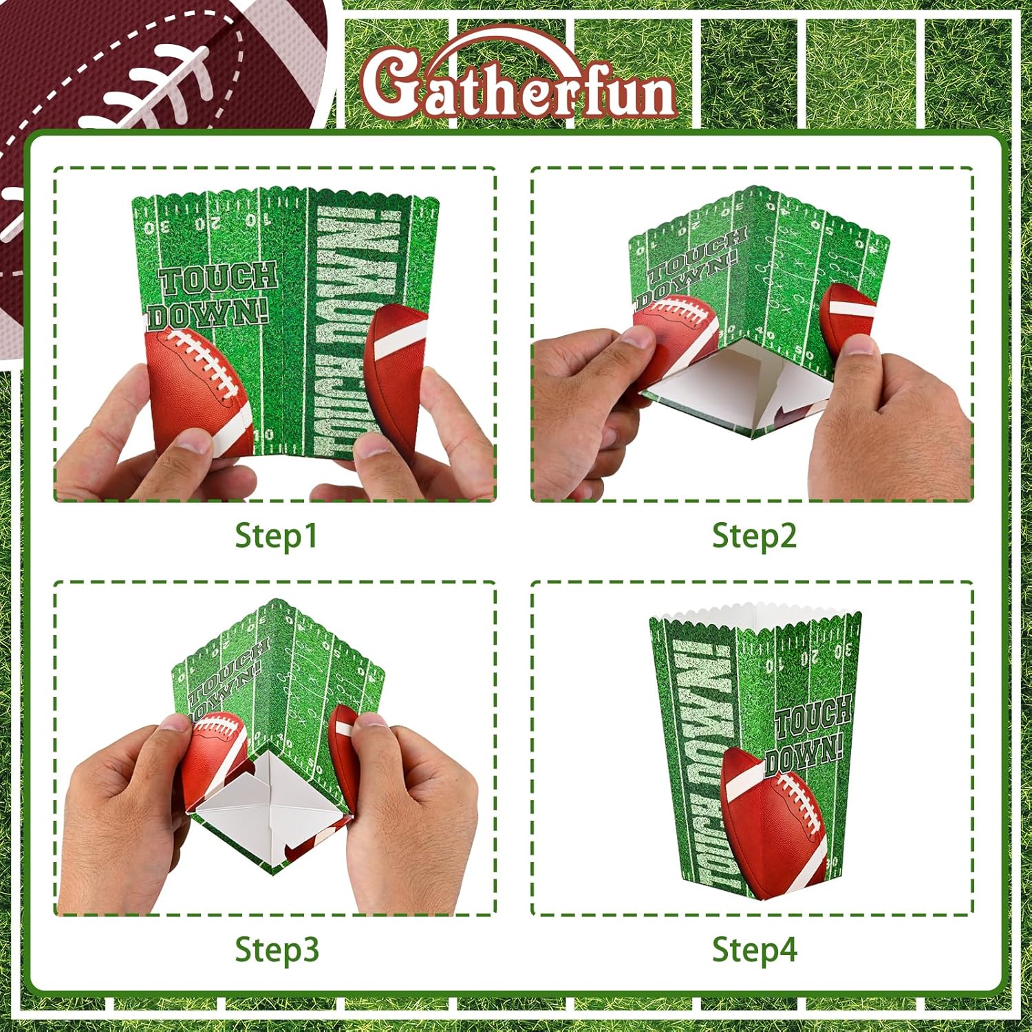 Gatherfun Football Party Supplies Kit for 24 - Popcorn Boxes,Popcorn Buckets for Birthday, Tailgate Celebrations | Football Party Favors & Decorations Set - Image 3