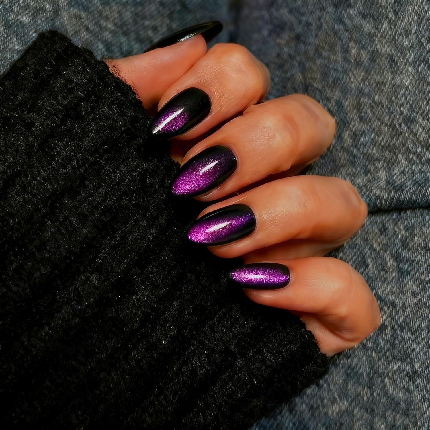 KQueenest Cat Eye Press On Nails - Glitter Chrome & Reusable