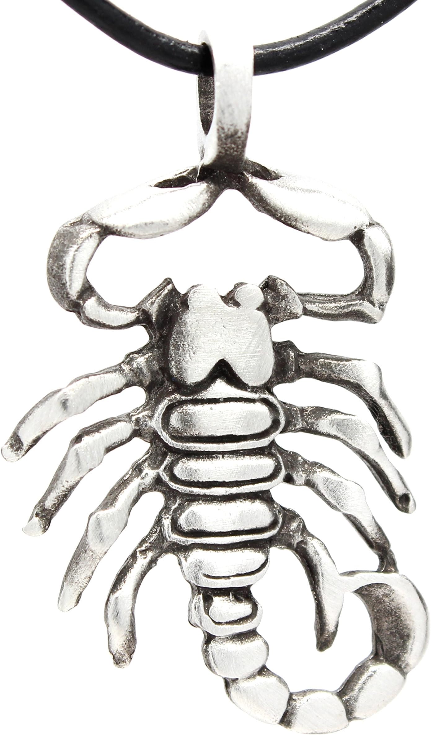 Pewter Scorpion Pendant of Scorpio Sun Sign on Leather Necklace