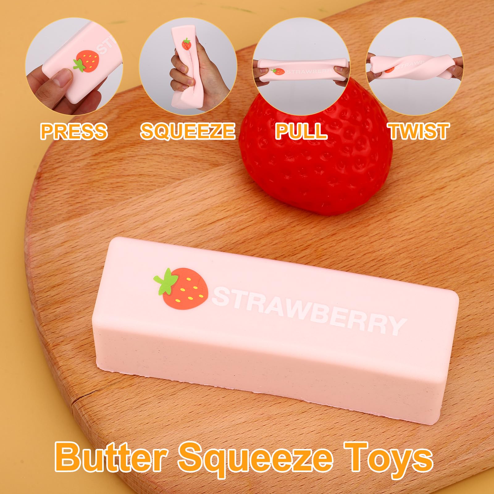 Lyreh Giocattolo Burro da Spremere, Materiale PU Giocattolo Alimentare a Forma di Fragola a Lenta Risalita da Spremere Ideale per Casa Ufficio Scuola o Come Bomboniera Feste (Rosa)
