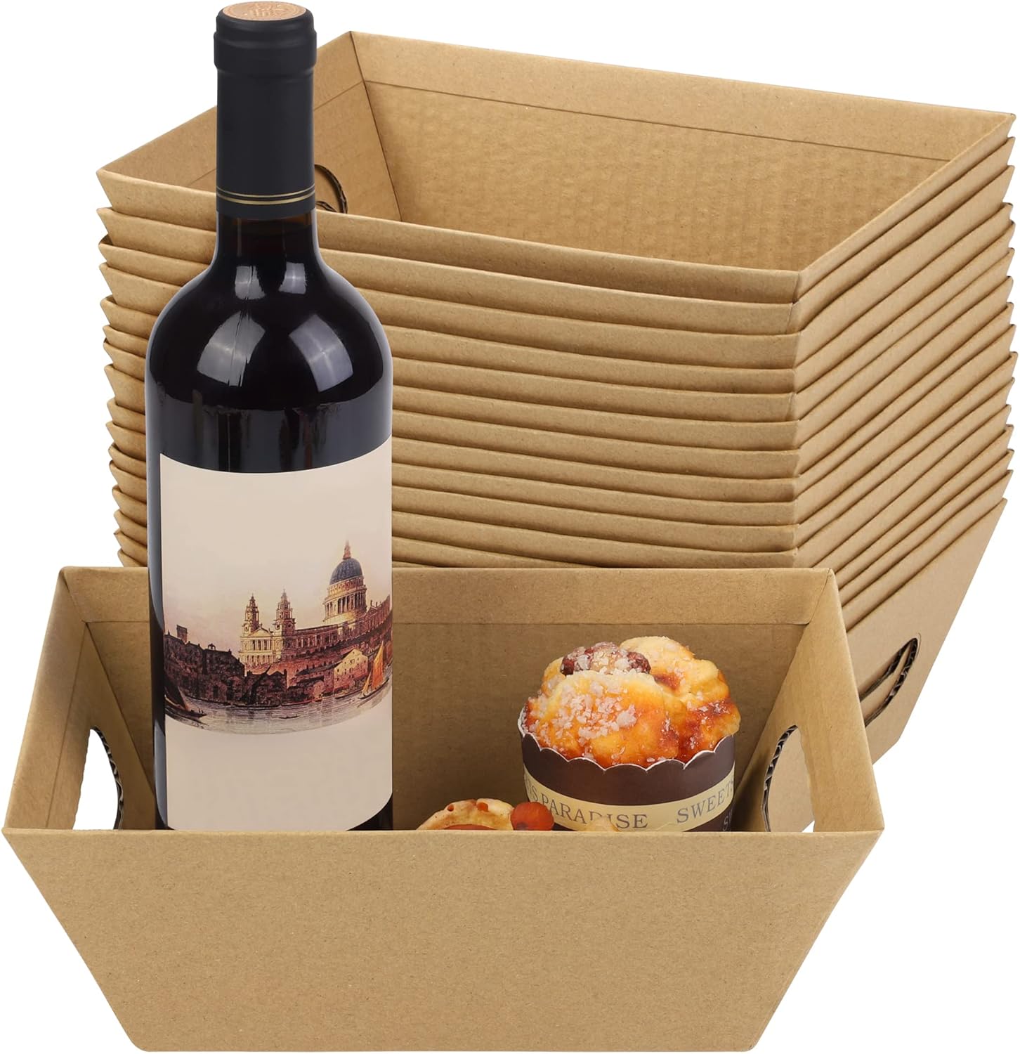 TURSTIN 16 Pieces Gift Basket Empty Cardboard Gift Basket with Handles