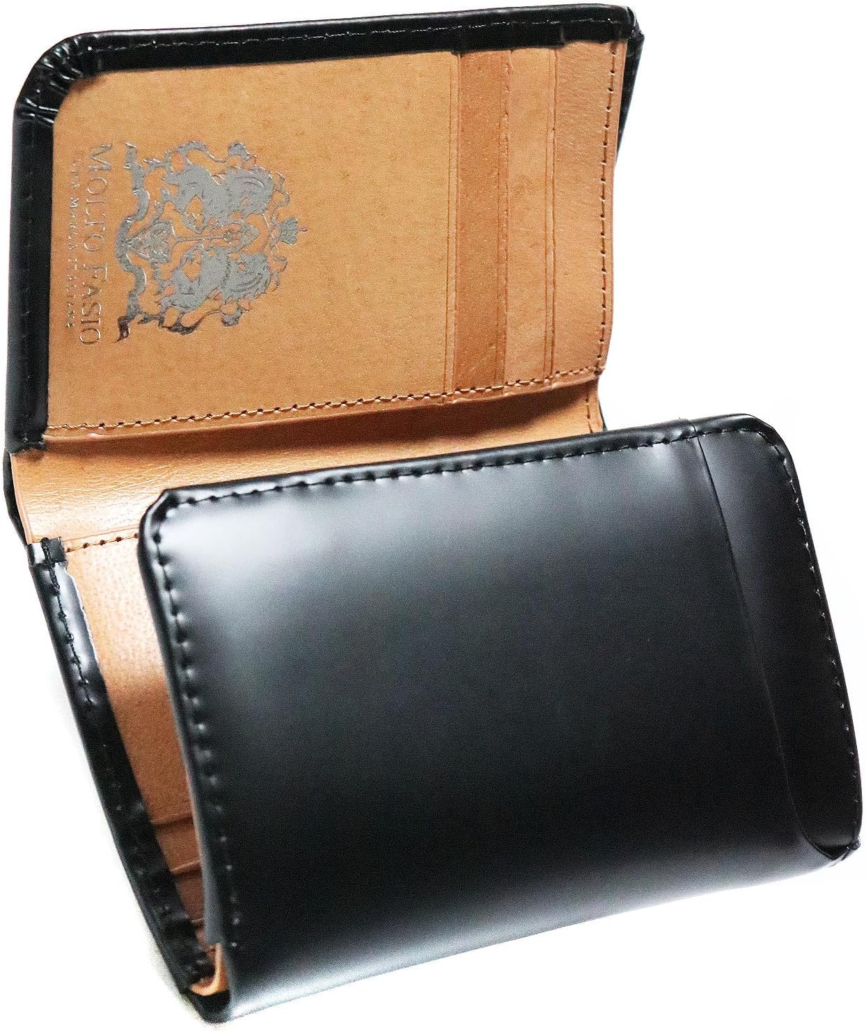 美品☆ブルガリBVLGARI マネークリップ ネイビー レザー 二つ折り 財布