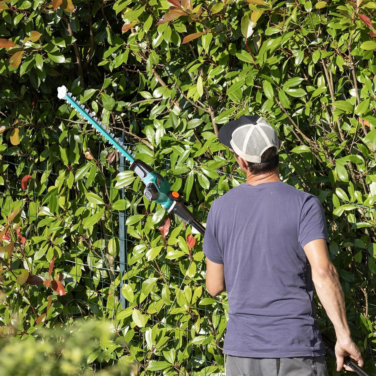 Cortasetos telescópico inalámbrico, Cortasetos inalámbrico, con batería/Cargador de Iones de Litio de 20 V y 4,0 Ah, Longitud de Hoja de 45 cm, Mango Principal Giratorio, Engranaje de Metal