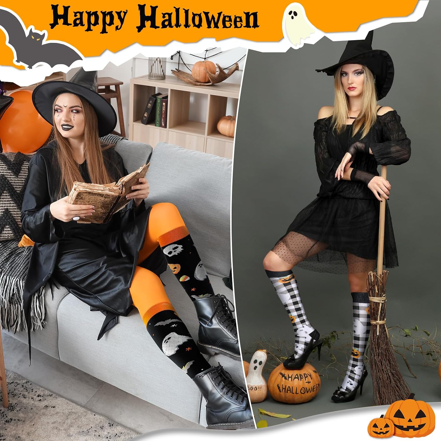 Shyyween 6 Pairs Halloween Compression Socks for Women&men
