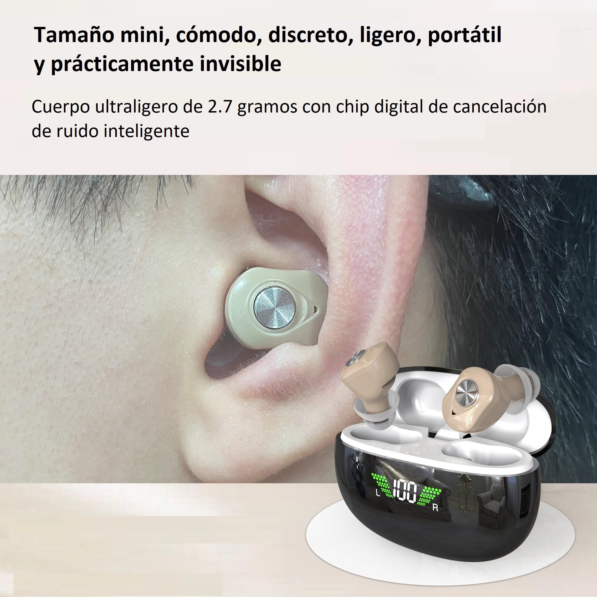 Amplificador Auditivo Recargable, Digital, Amplificador de Sonido ITE, Izquierda y Derecha, Uso Sencillo, Invisible, Cómodo, 16 Canales, Cancelación de Ruido, Gama Alta, ABUBU GM/953