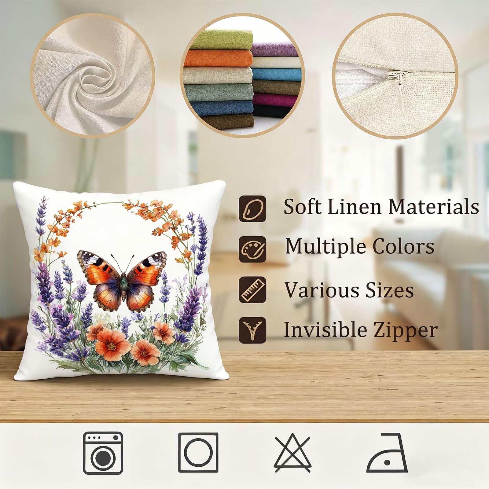 Pomarańczowy Poszewka na poduszkę 80 x 80 Motyl Poszewka na poduszkę 80 x 80 Poduszka Sofa Pościel Poszewki Kwadratowe Poszewki na poduszki Zestaw 4 Ochraniacze na szyję i szyję, do ogrodu Sypialnia E