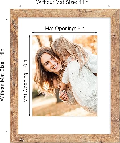 Miniatura 4 de iRahmen Juego de 2 portarretratos de 11 x 14 pulgadas con vidrio templado, marco marrón rústico para fotos de 8 x 10 pulgadas con paspartú o de 11 x