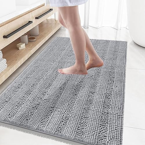 Miniatura 11 de Grandaily - Alfombras de baño de felpilla a rayas, extragruesas y absorbentes, antideslizantes, con fibras largas y suaves, lavables a máquina, para