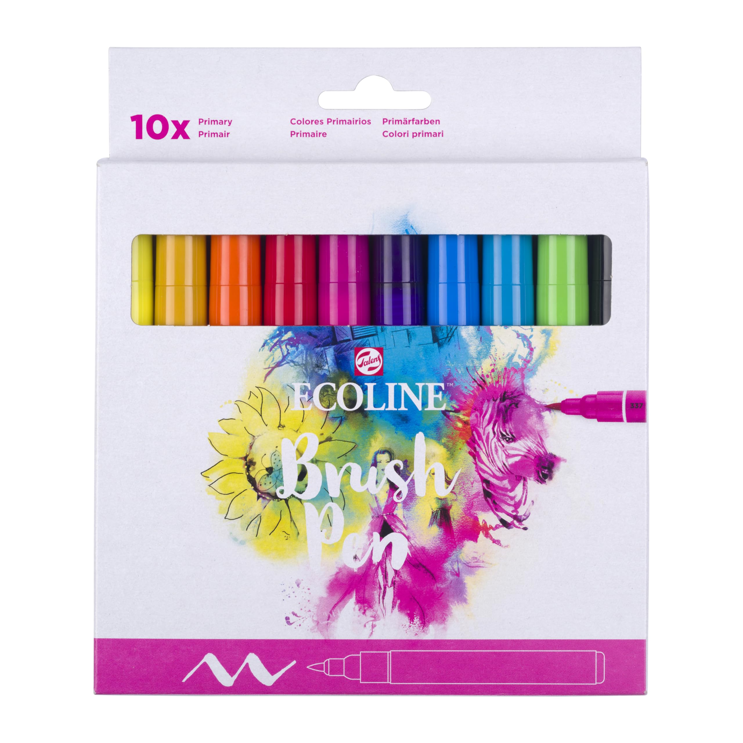 Ecoline Brush Pen Set of 10 Liquid Watercolor Pens – Basic Colors | Blendable Brush Markers for Hand Lettering, Drawing, & Crafts