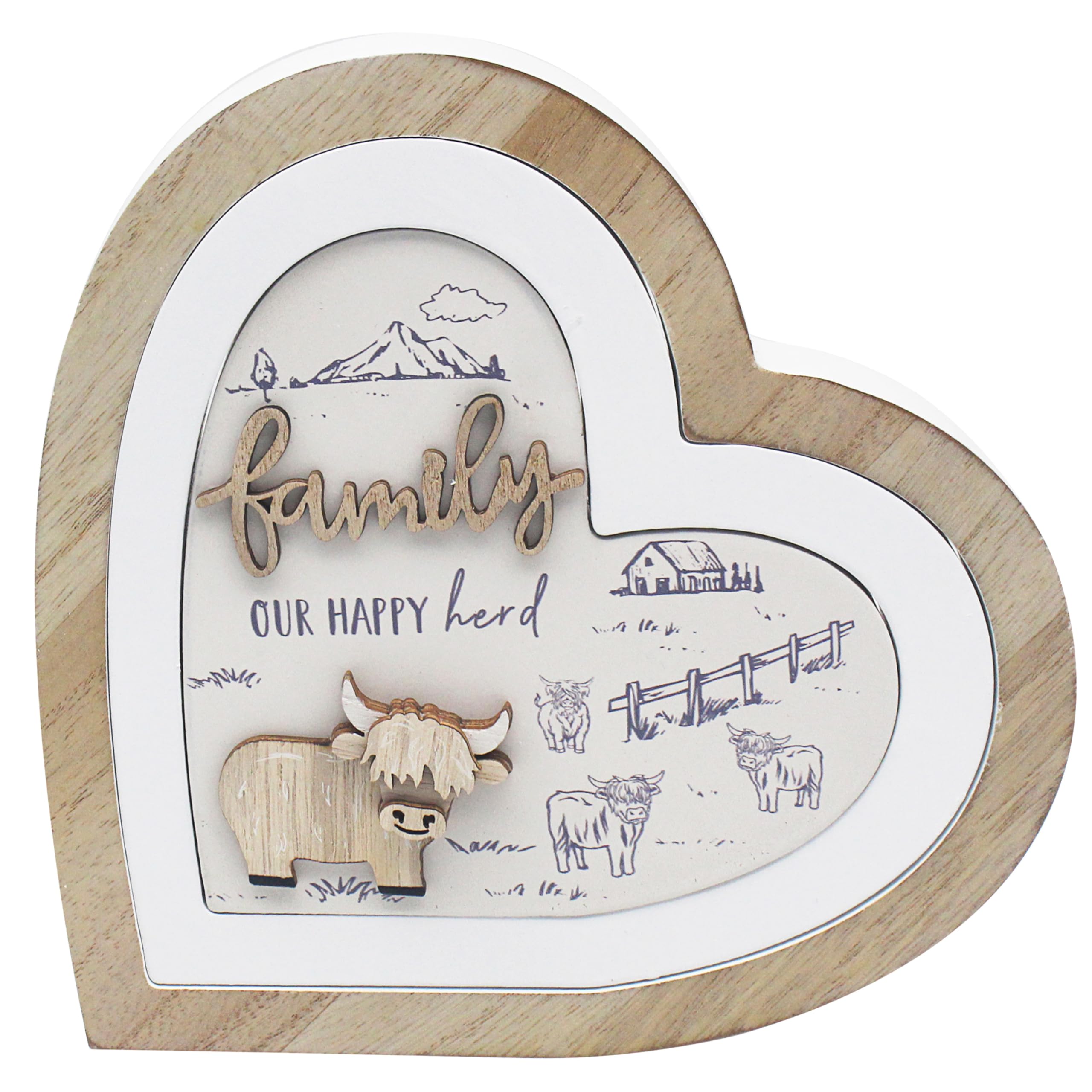 Lesser & Pavey Love & Affection Highland Cow 3D Wooden Heart Family Plaque For Home Decor | Friendship Gifts For Women & Men | Plaque For Shelves & Living Room Accessories | Decorative Home Accessorie โ image 1