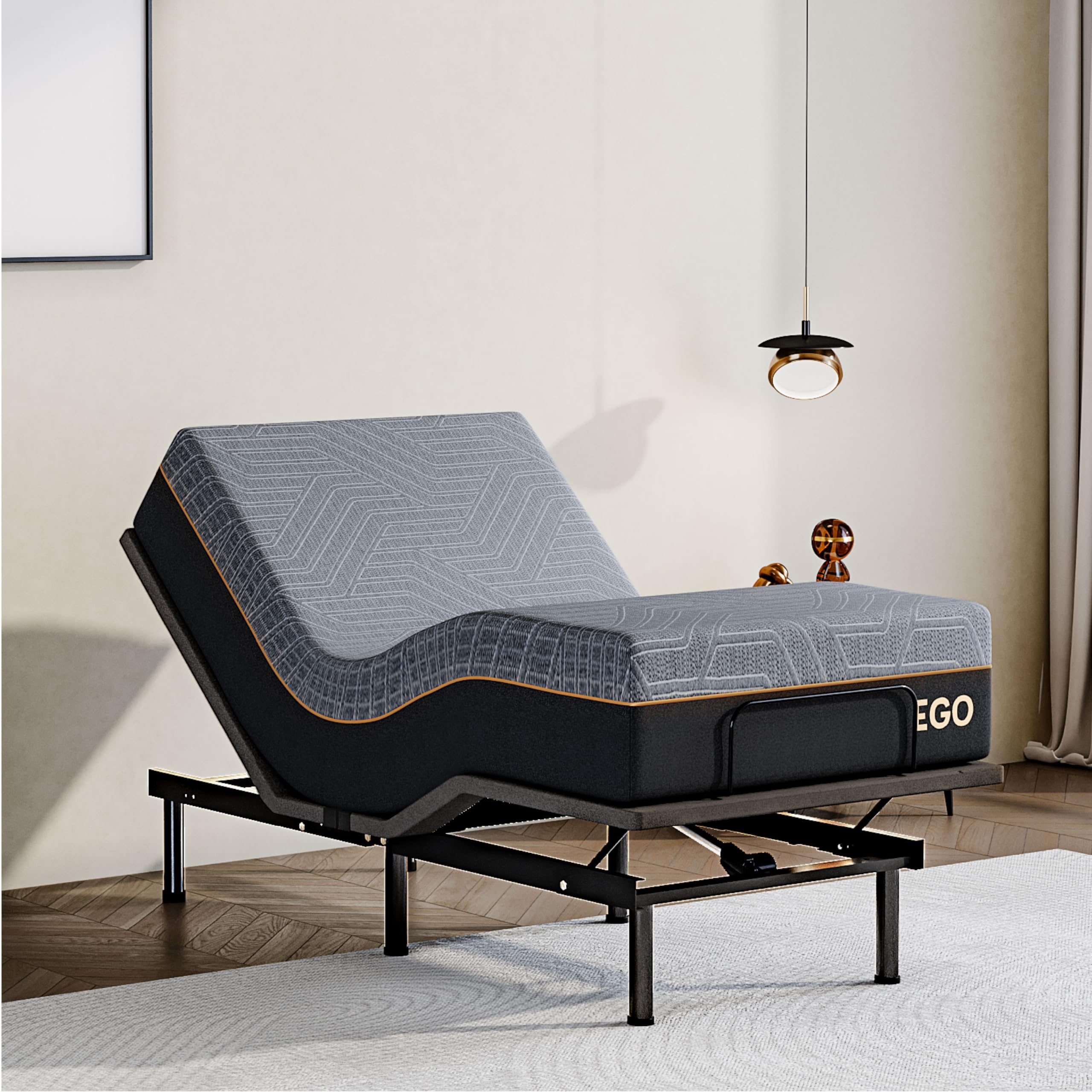 Twin XL Adjustable Bed Base Frame with Wireless Remote + 12 Inch Twin XL Gel Memory Foam Mattress Bed in a Box, Head and Foot Incline, Zero Gravity, Fiberglass Free,80" × 38"