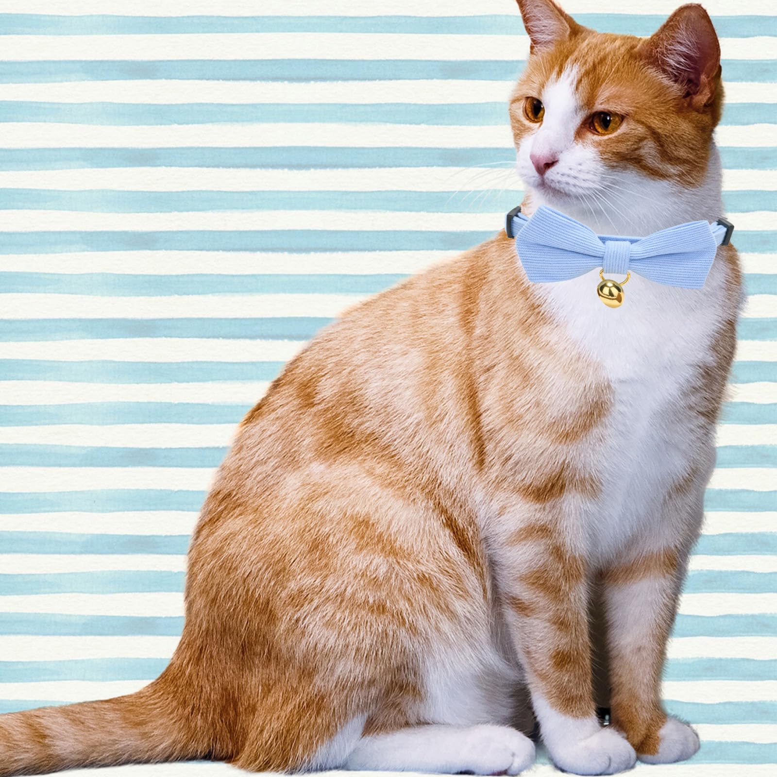 Ultra-soft Collar Natural Cotton Corduroy Made for Cats with Sensitive Skin,Lightweight Kitten Collars with Quick-release Buckle and Removeable Bow-tie,Light Blue Pack of 1 — view 2