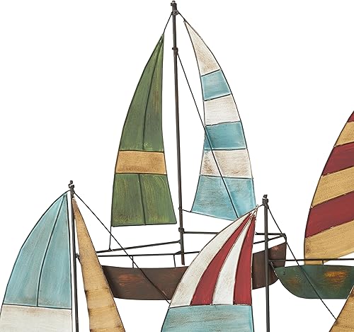 Miniatura 4 de Deco 79 Decoración de pared de barco de vela de metal, 33 x 3 x 26 pulgadas, multicolor