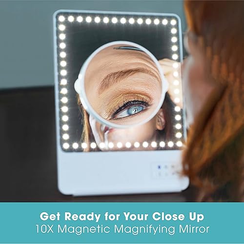 Miniatura 3 de Glamcor Riki - Espejo de tocador inteligente delgado con LED HD, accesorio de espejo de aumento, soporte de teléfono y control Bluetooth (blanco,