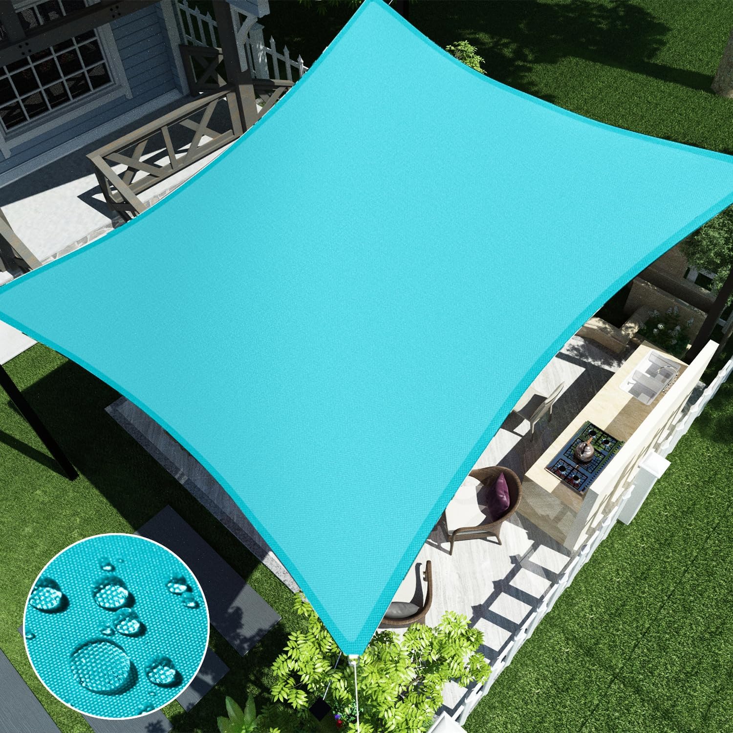 ECOOPTS 8'x12' Waterproof Sun Shade Sail Rectangle Canopy Cover UV Blockage for Outdoor Patio Pergola Backyard Garden (Turquoise)