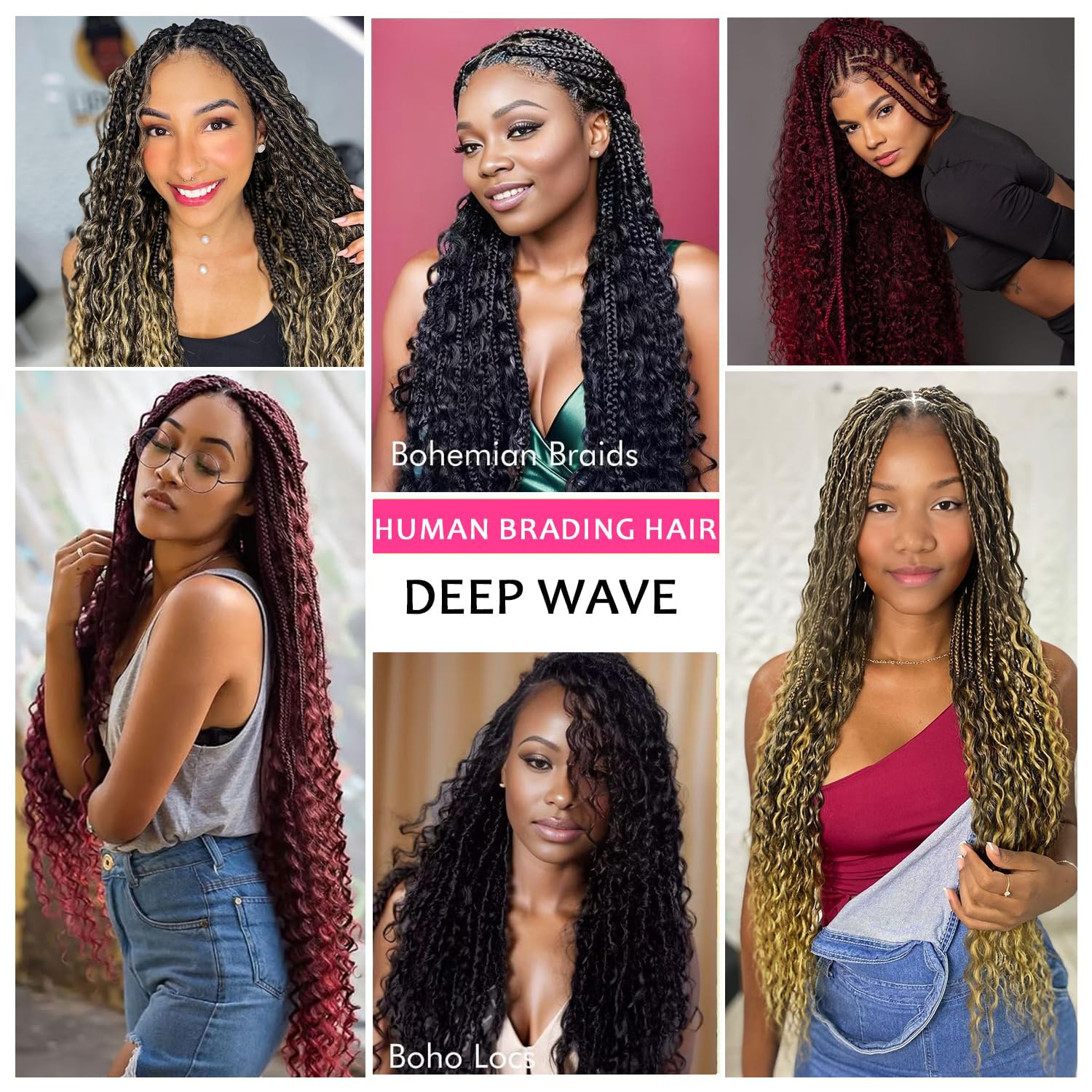 Deep Wave Human Hair Extensions 20 Inch 100g Bundle for Braiding Deep Curly Human Braiding Hair for Boho Braids, 20 Inch 100g  main image 3