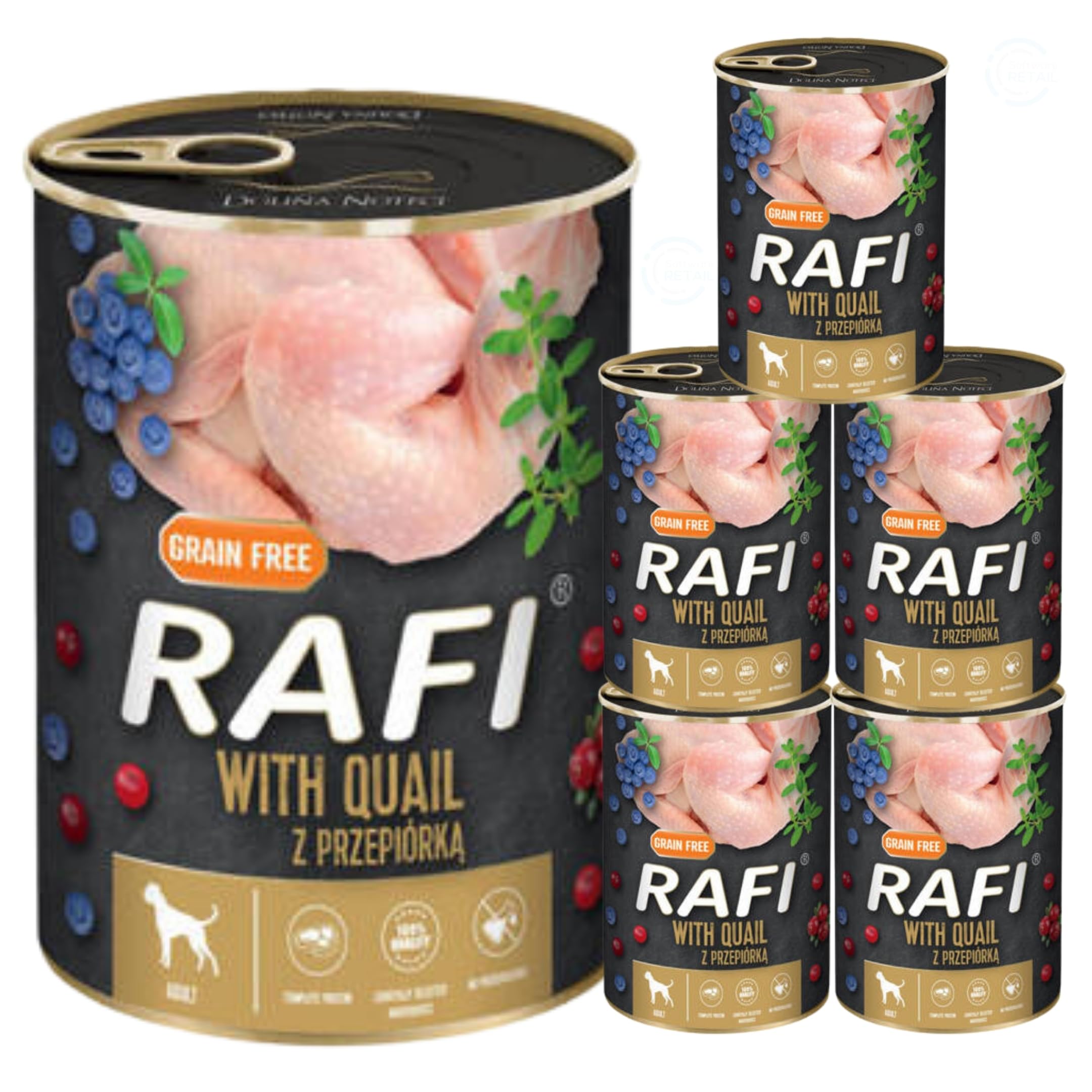 Rafi Complete Wet Dog Food: Meat & Natural Ingredients, Grain-Free, Immune-Boosting Superfoods in Every Flavour! Healthy & Tasty Nutrition for All Breeds! (Quail, 6x400g)