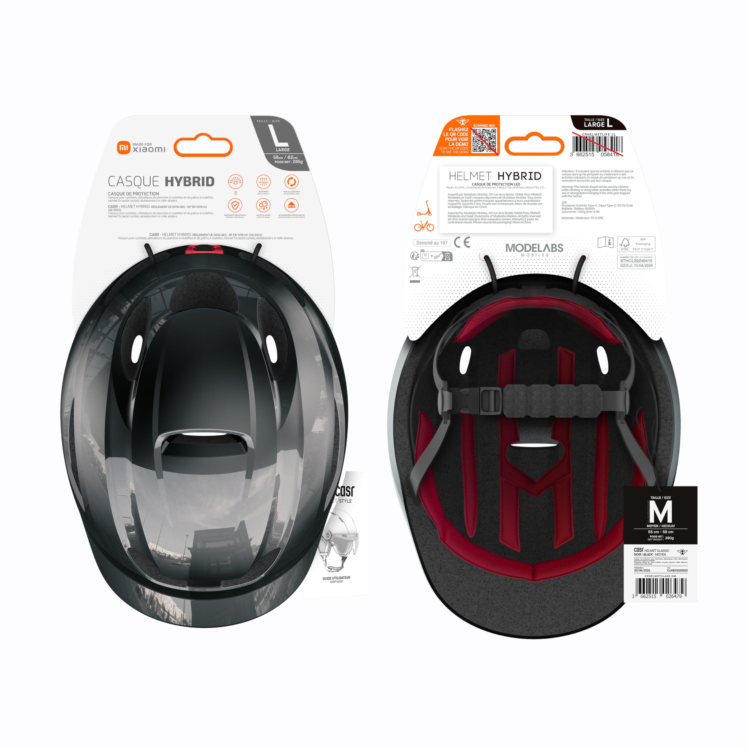 Casque LED VTT Vélo Trottinette Électrique Rechargeable Multisports Noir pour Homme Femme