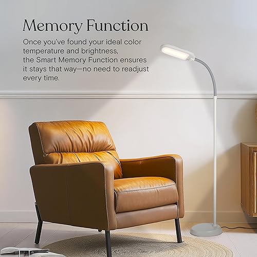 Vista 32 de Brightech Litespan - Lámpara LED de lectura de pie delgada, moderna lámpara alta con cuello de cisne ajustable para salas de estar y oficinas, luz