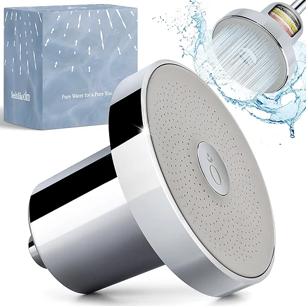 Feels Like Om Filtered Shower Head with Water Softener - High Pressure Shower Head Filter for Hard Water - Shower Filter removes Toxic Chemicals & Chlorine - Best Shower Filter for Hair & Skin
