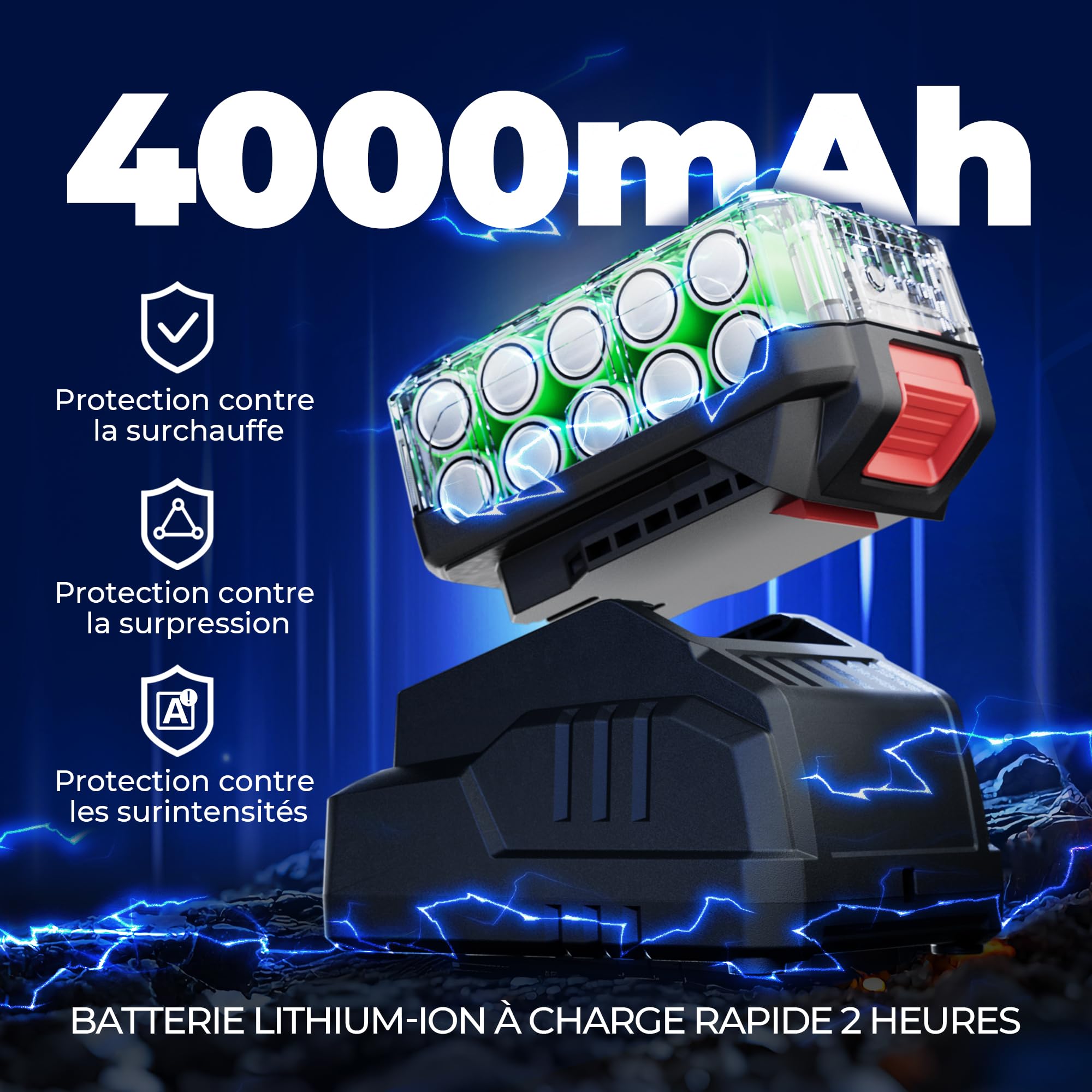 DongCheng Clé à Chocs Sans Fil Sans Balais, 20V, 4,0 Ah Li-ion, 800 Nm, 4 vitesses, avec douilles 17‑24 mm et lumière LED, pour le changement de pneu, la mécanique automobile et le chantier