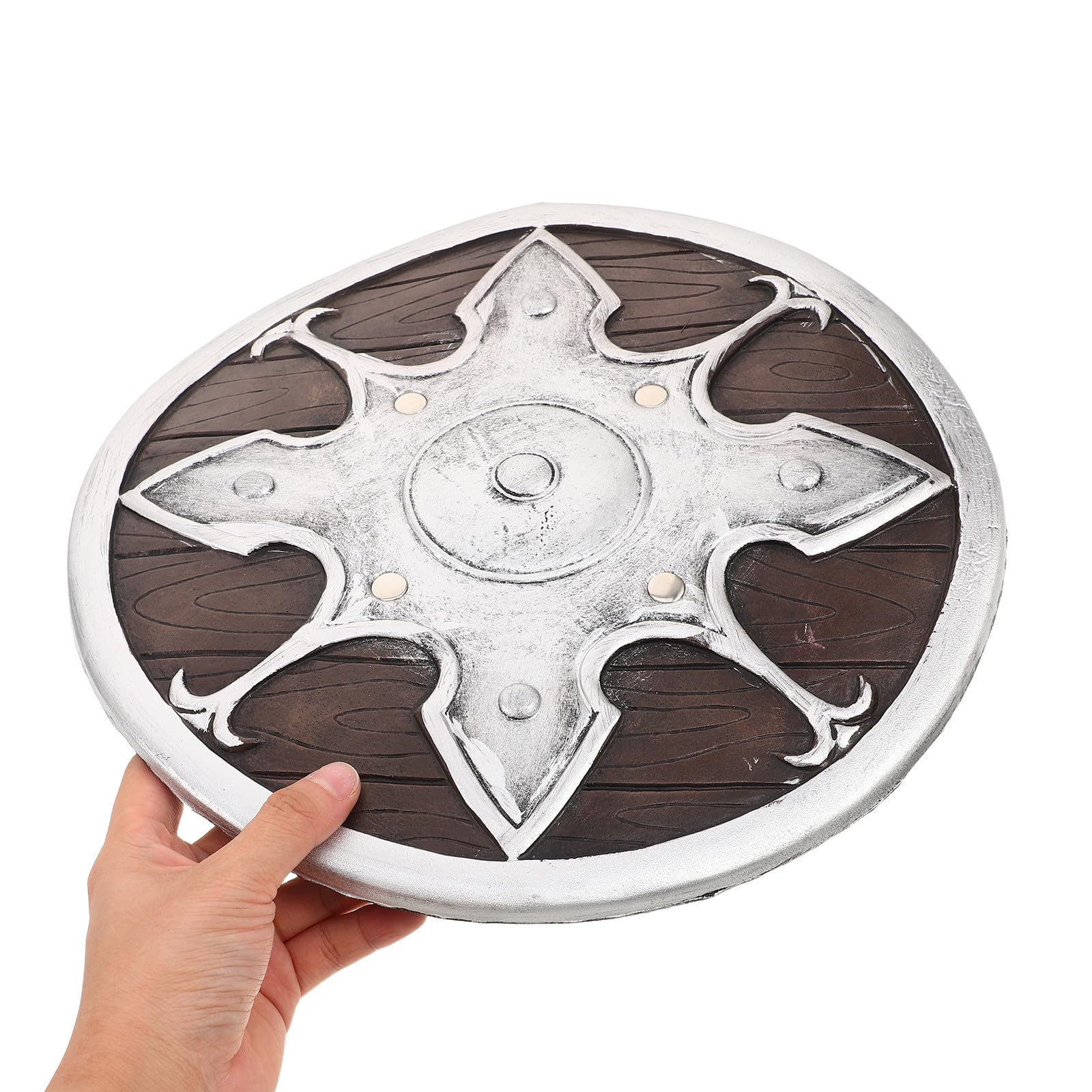 2 Piezas Escudo Medieval Redondo de PVC de 31, 5cm Correas Fijas