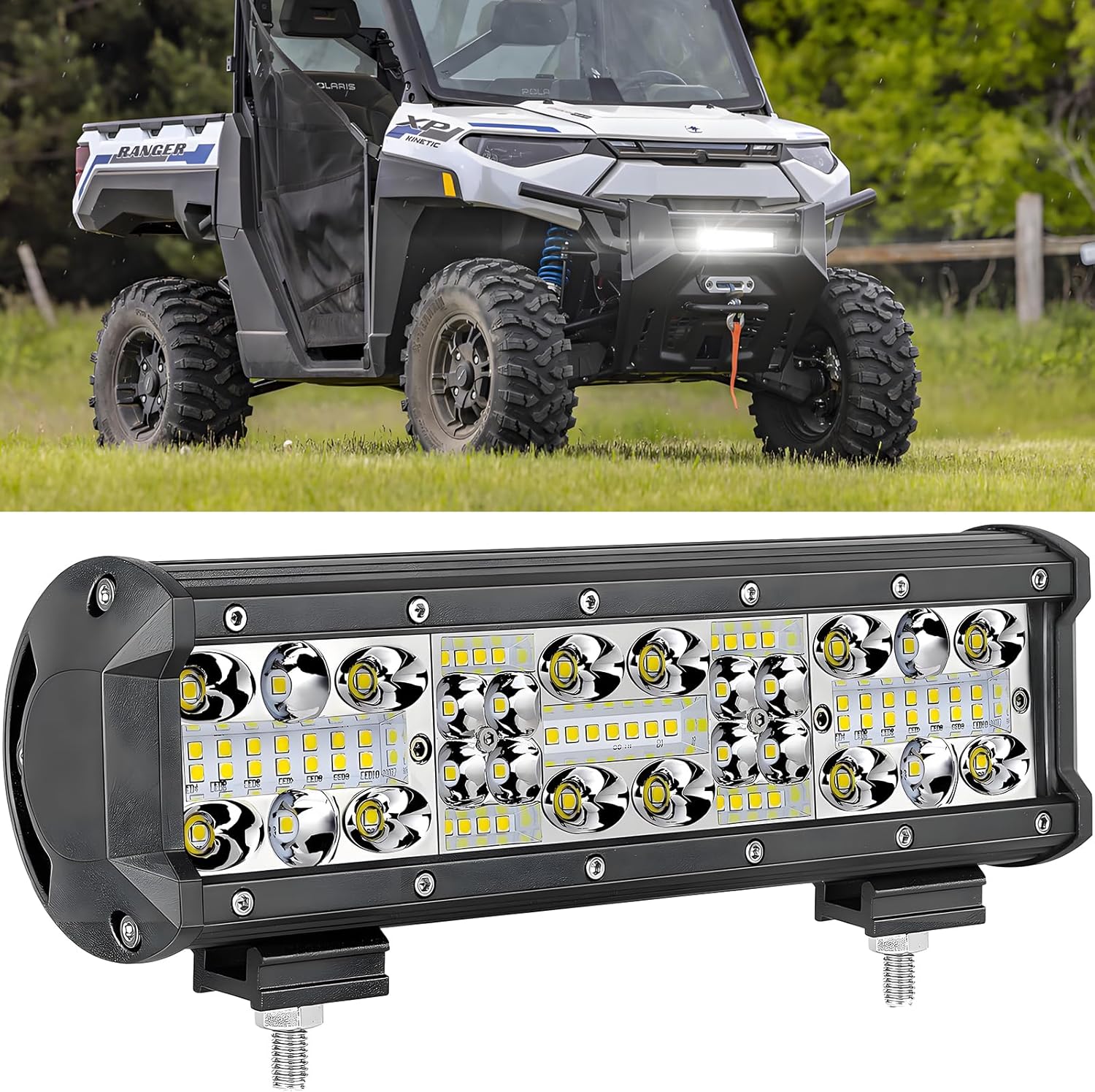 Wayup 10 Inch LED Light Bar 150W Quad Row Spot Flood Combo Off Road Driving Lights for ATV UTV Polaris Can-Am Kawasaki Truck Golfcart Car Boat