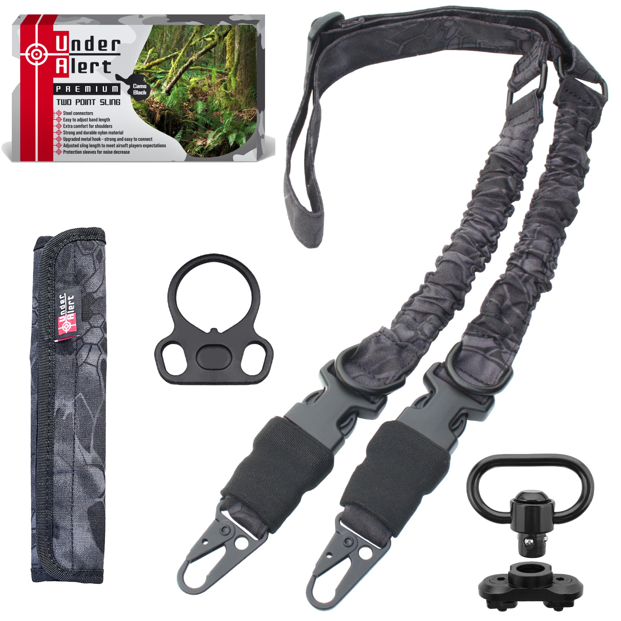 2 Point Rifle Sling with Soft Shoulder Pad, Built-in Hooks and Swivel | Adjustable Length Gun Sling | Versatile Rifle Strap | Two Point Gun Strap with Gift Box for Husband, Camo Black