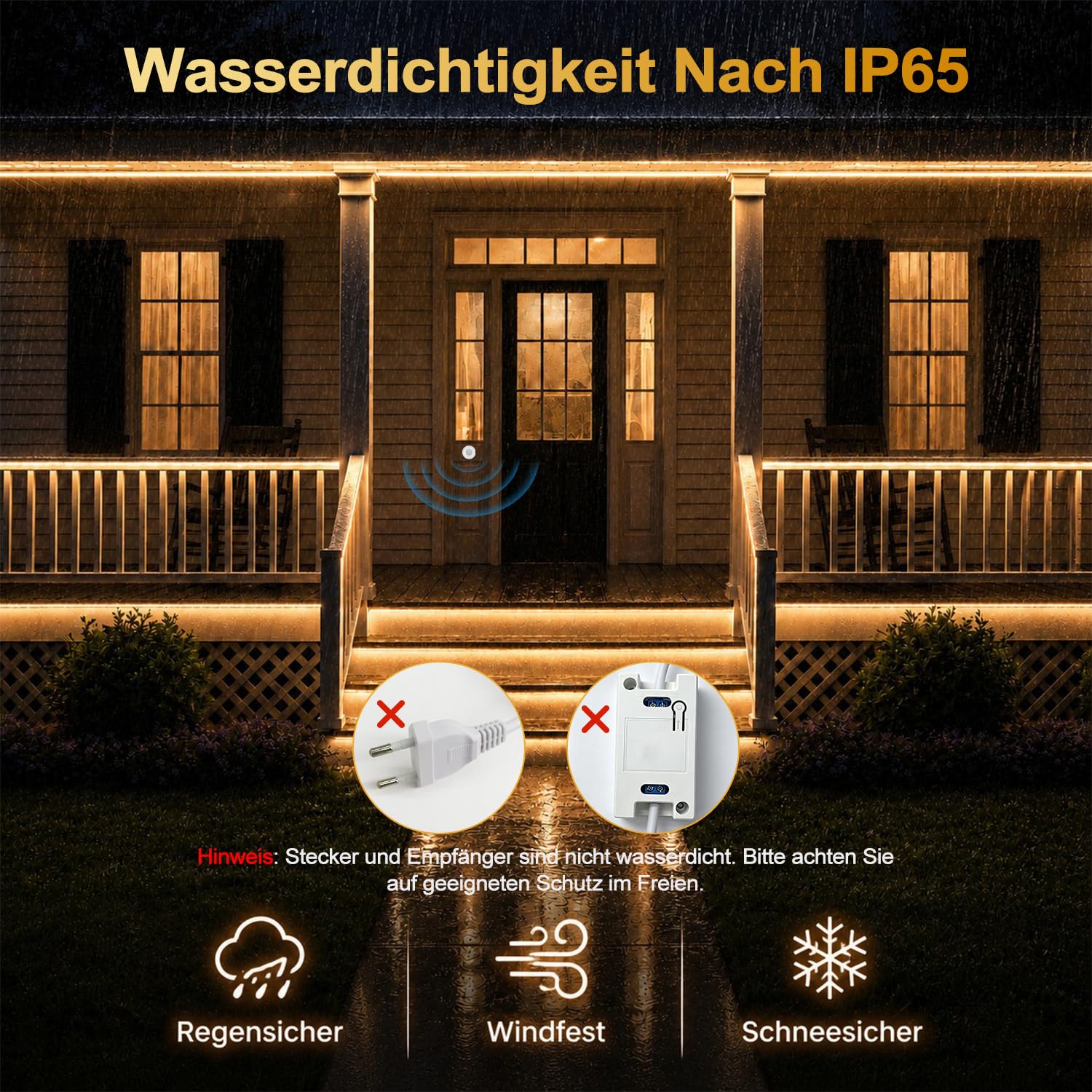 MDee 5M 230V COB LED Streifen mit Bewegungsmelder IP65 3000K Warmweiß