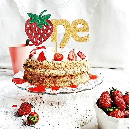 Miniatura 3 de Decoración de pastel de cumpleaños de fresa para el primer cumpleaños, decoración de pastel de cumpleaños con temática de frutas de un año de