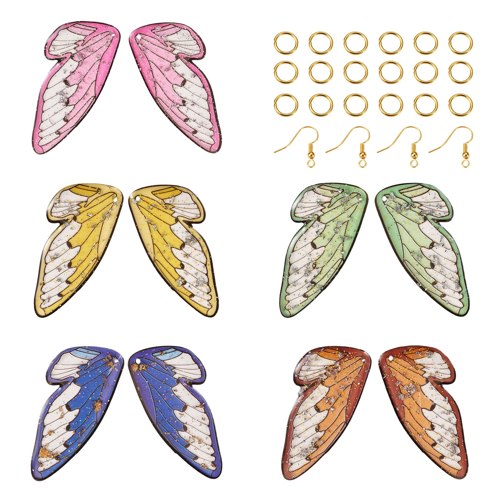 PandaHall 10pcs Butterfly Wings Pendants Transparent Resin Insect Wing Dragonfly Wing Charms with Gold Foil for DIY Earring Jewellery Making