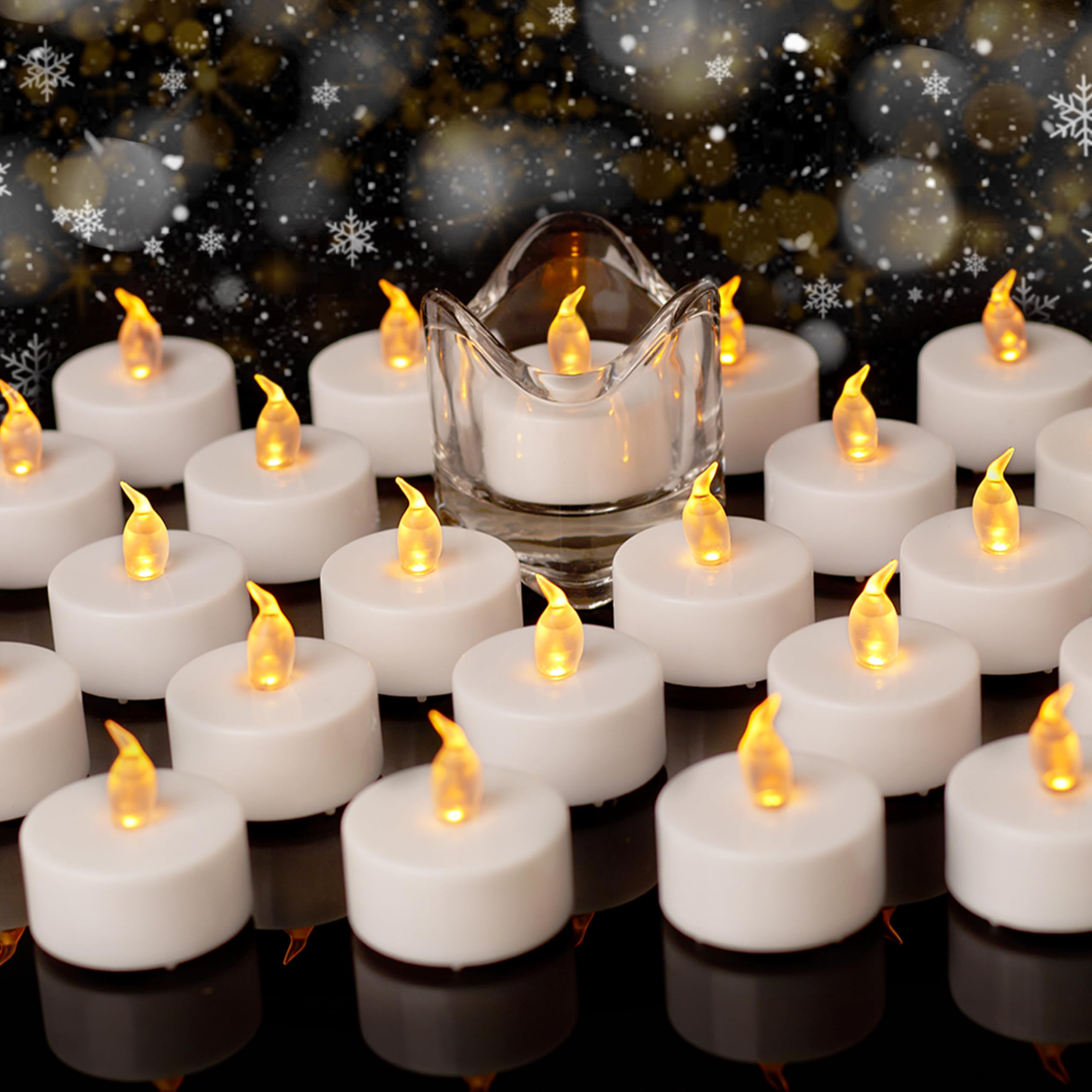 Auralome Battery Flickering Tea Lights - LED Flameless Candles Small Warm Yellow 100-Pack Tealights Electric Operated Last 200 Hours Fake Candle T Light for Diwali Wedding Pumpkin Christmas Halloween