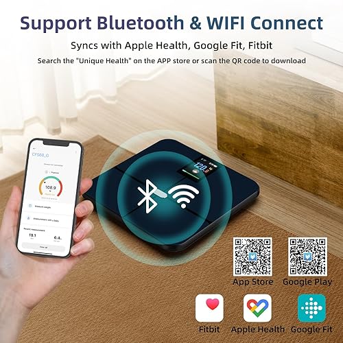Miniatura 5 de Báscula WiFi inteligente para peso corporal y porcentaje de grasa, báscula de peso Bluetooth con aplicación Báscula digital de baño, recargable,