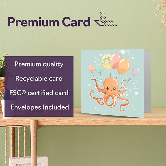 Kids Birthday Cards Multipack, Assorted Kids Pastel Coloured Cards