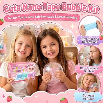 BENWIL Squishies Nano Tape Bubble Kit for Kids, DIY Squishy Stress Ball Making Maker Kit, Party Favors for Kids 4-8 8-12 Toys for Classroom Birthday Xmas Gifts