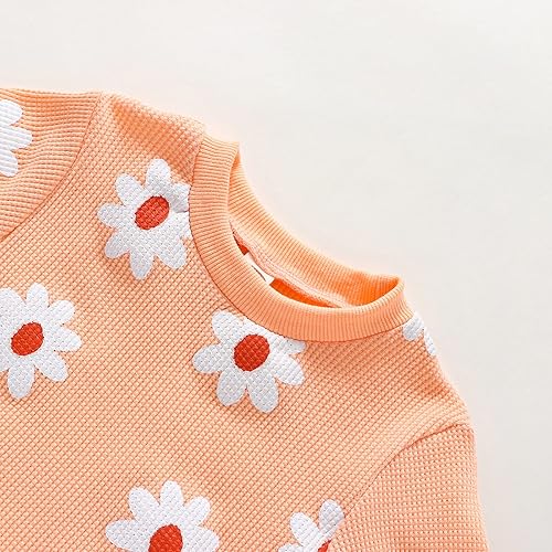 Miniatura 2 de WALLARENEAR Conjunto de 2 piezas de sudadera con cuello redondo y pantalones largos para recién nacidas y niñas con estampado de flores