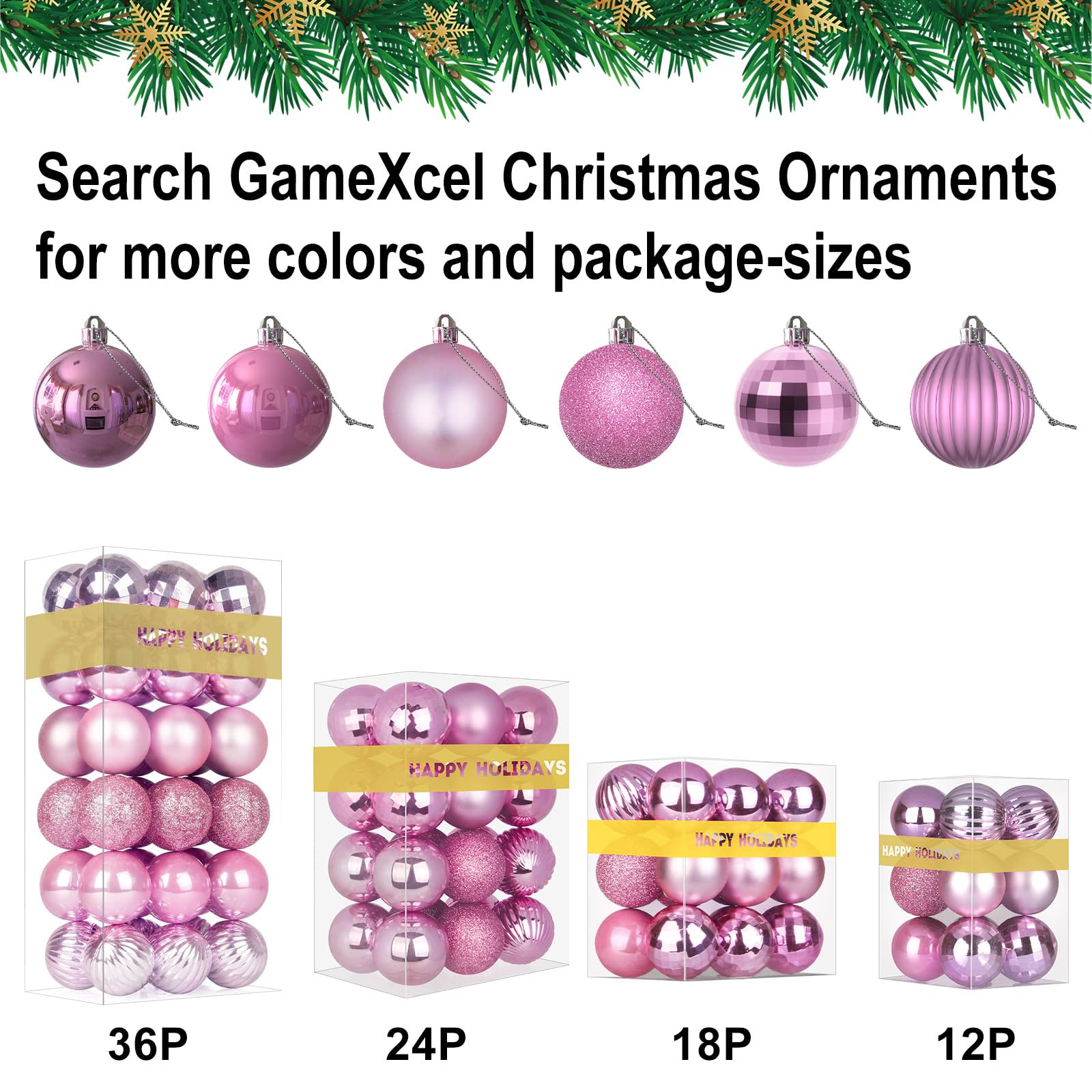 Bubblegun Lot de 18 Grandes Boules de Noël incassables à Suspendre pour Anniversaire, Halloween, Vacances, Mariage (Rose, 8 cm)