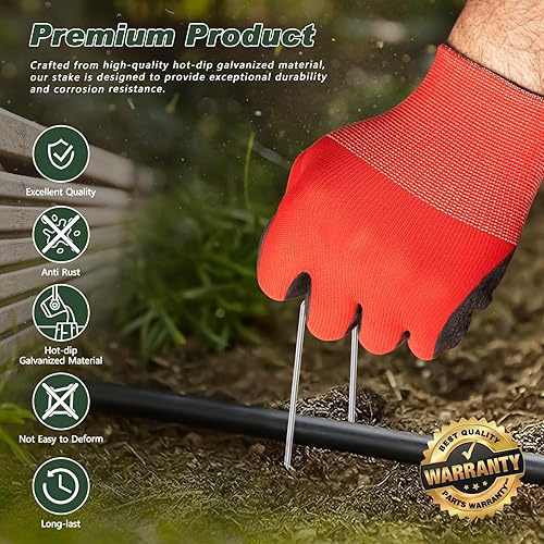 Miniatura 4 de FEED GARDEN Paquete de 500 grapas galvanizadas de 6 pulgadas, calibre 11, estacas de jardín antioxidantes, tela de paisajismo, pasadores SOD,