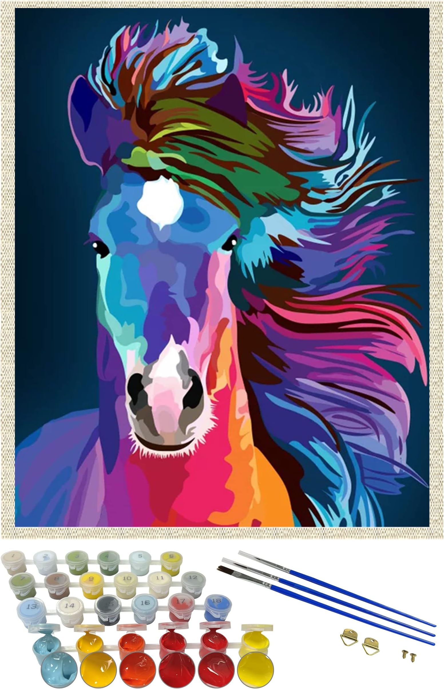 iCoostor Paint by Numbers DIY Acrylic Painting Kit for Kids & Adults Beginner – 16” x 20” Abstract Horse Pattern