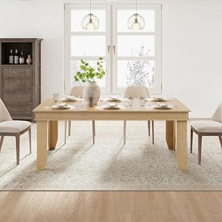 71 Inch Farmhouse Dining Table for 6-8 People, Large Rectangular Kitchen Table with Sturdy l-Shaped Legs, Stain & Scratch Resistant Wood Finish, 180 cm Dinner Table Only, Light Oak