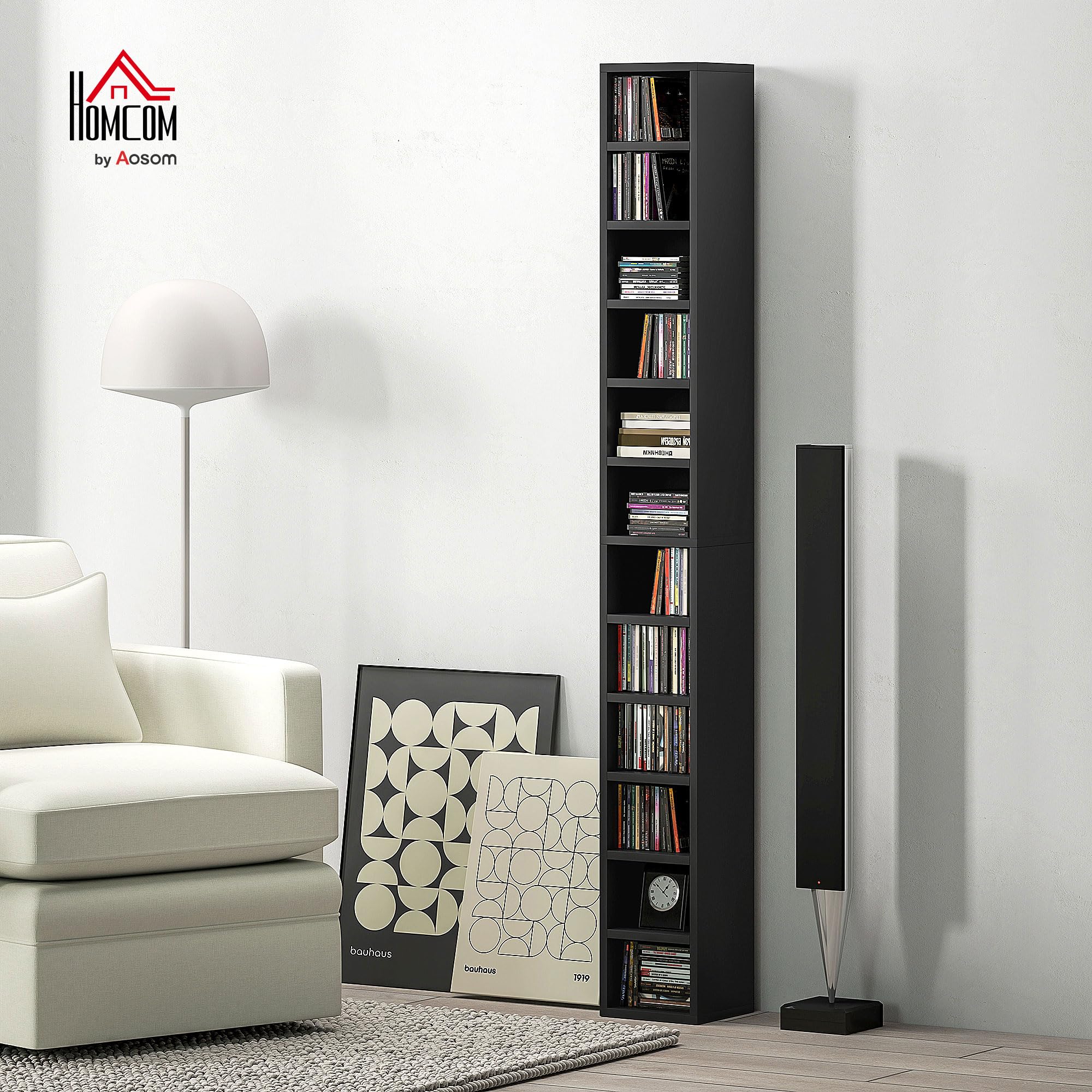 HOMCOM 204 Estante para CD Estrecho 12 Niveles 175 cm, Negro
