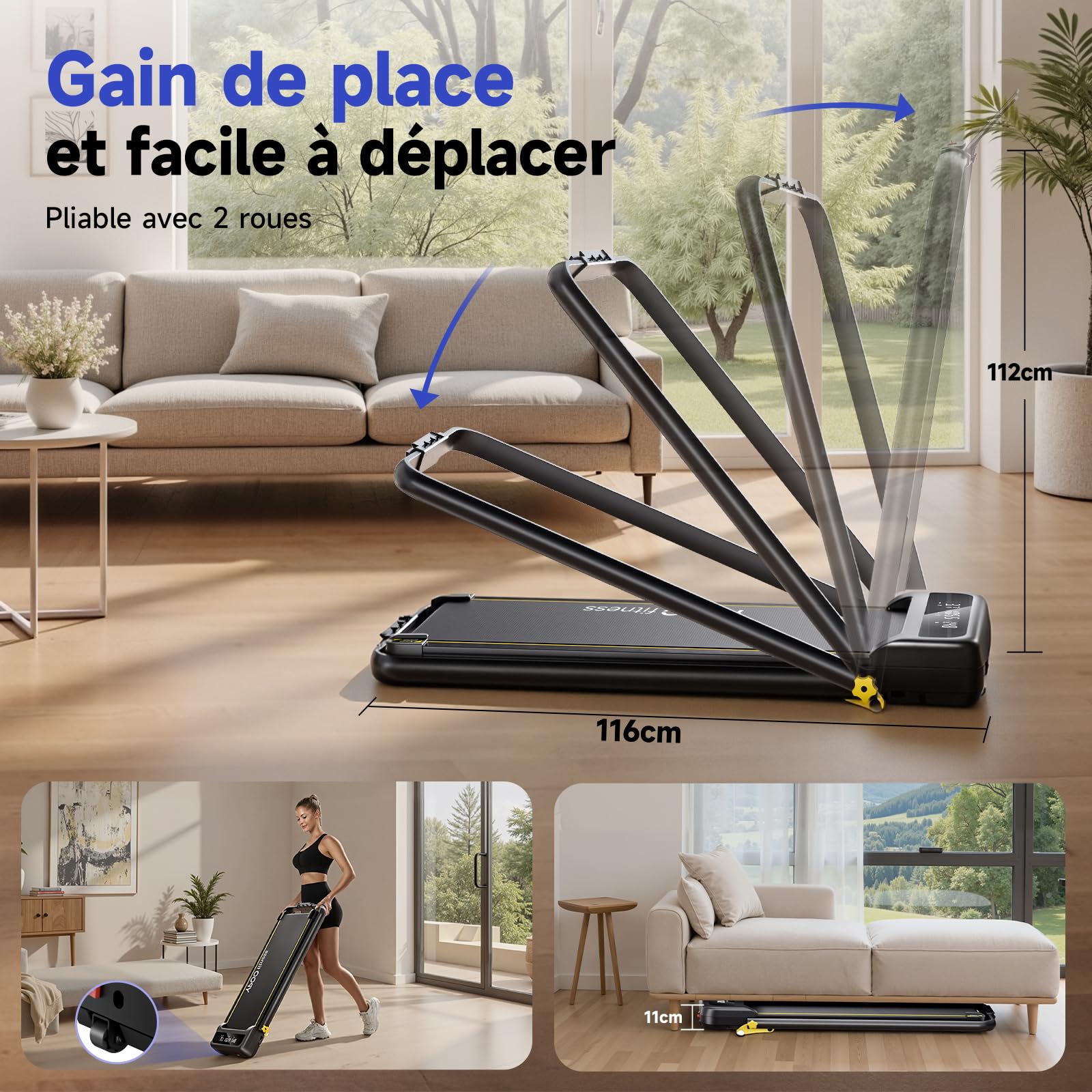 Tapis De Marche YPOO Inclinable Et Pliable – 2.5HP, 140 Kg, Vitesse 8 Km/h, Avec Appli Et Télécommande
