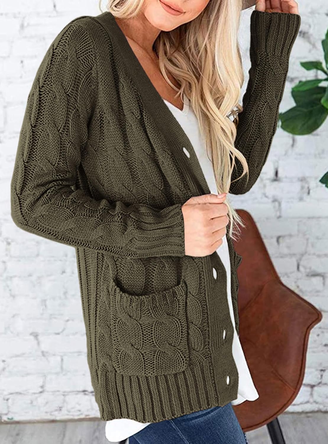 PRETTYGARDEN Women's Open Front Cardigan Sweaters Fall Fashion Button Down Cable Knit Chunky Winter Clothing Outerwear Coats - Image 5