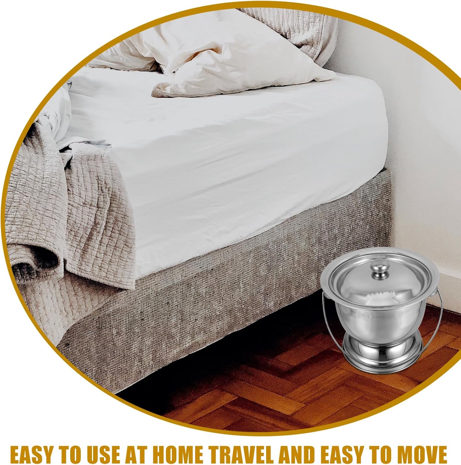 Portable Stainless Steel Night Urine Pot with Lid Non-Slip Handle Chamber Pot for Adults and Boy Girl Thickened Spittoon for Home Hospital Use