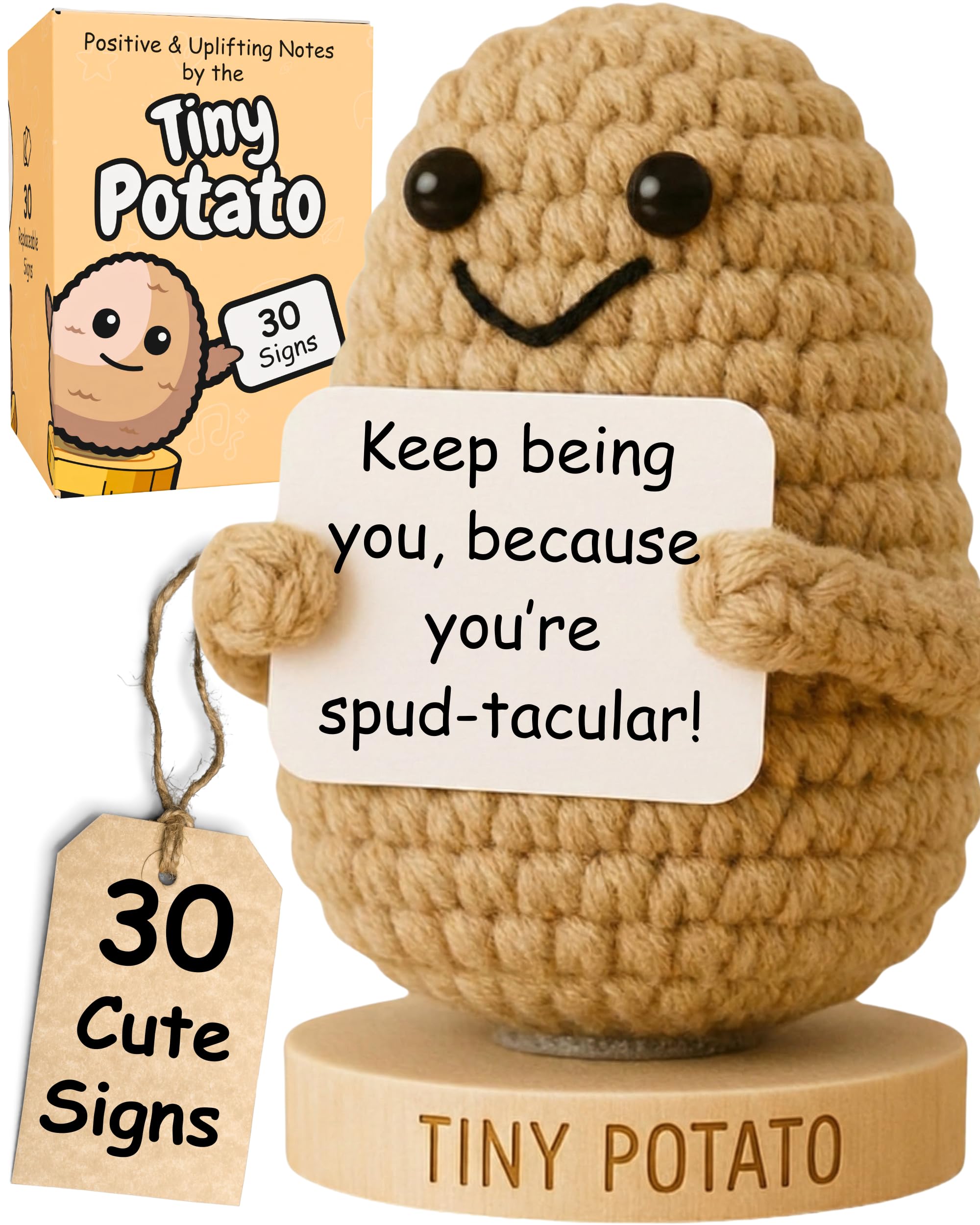 Tiny Potato - Positive Crochet with 30 Swappable Affirmation Cards | Small Gifts for Women, Teen Girls, for Birthday, Mental Health, Friendship, Emotional Support, Encouragement Present Idea for Her