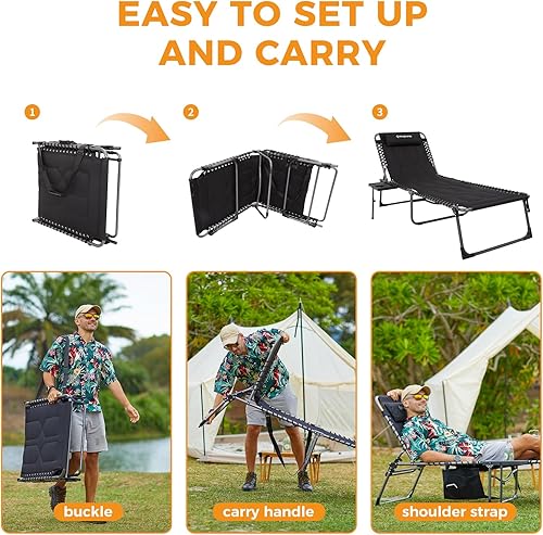 Miniatura 8 de KingCamp Silla de Lounge Extra Grande para Exterior, Silla de Bronceado Plegable con 5 Posiciones, Acolchada, con Cojín y Mesa Lateral para