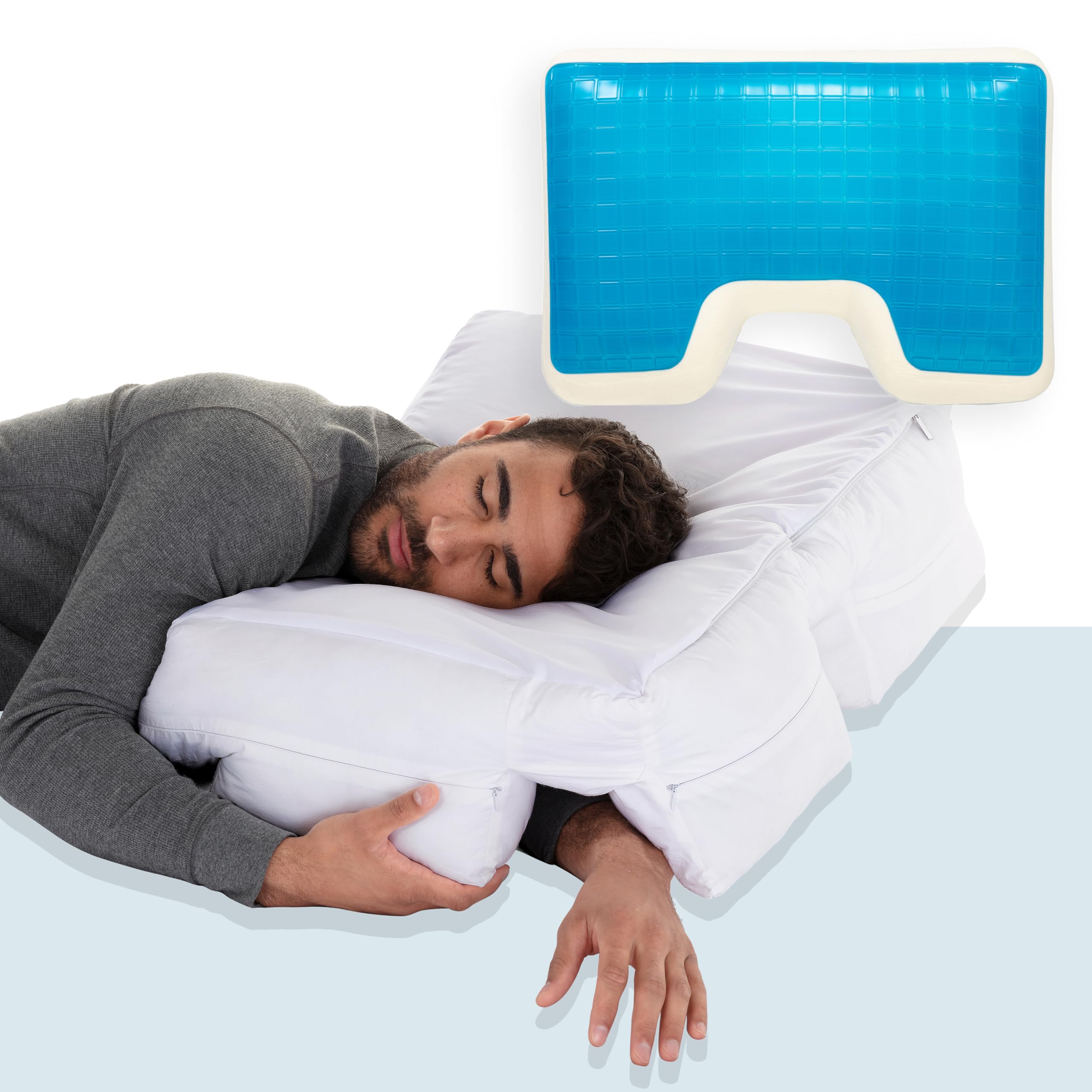 Wife Pillow Combo - Down Alternative Fiber Fill Arm Pillow White Gel Cooling Memory Foam Insert Cream Blue